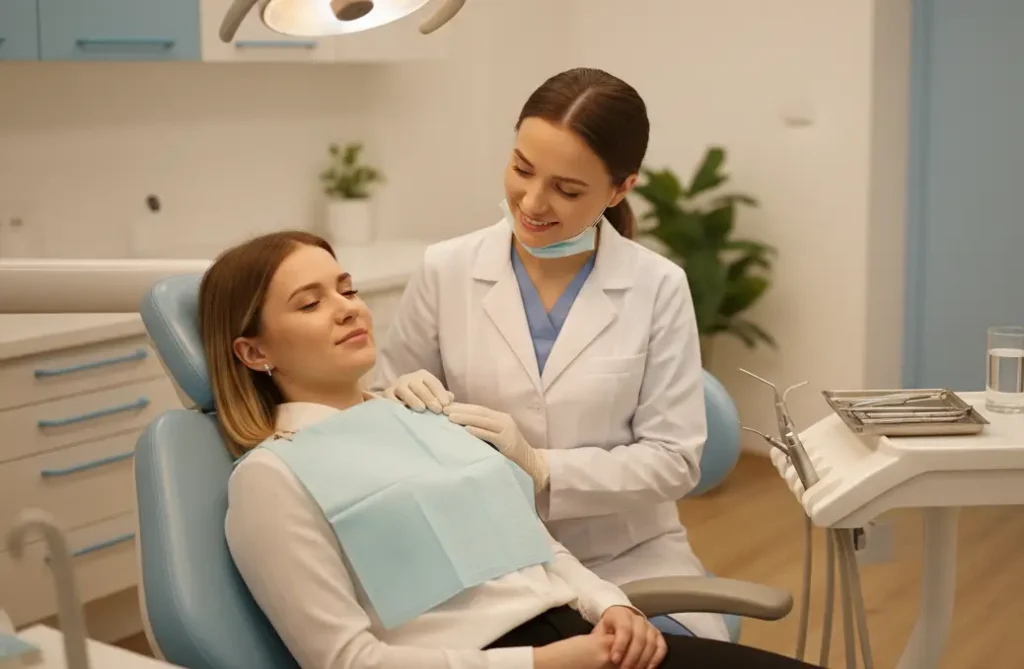 Eine Patientin beim Zahnarzt